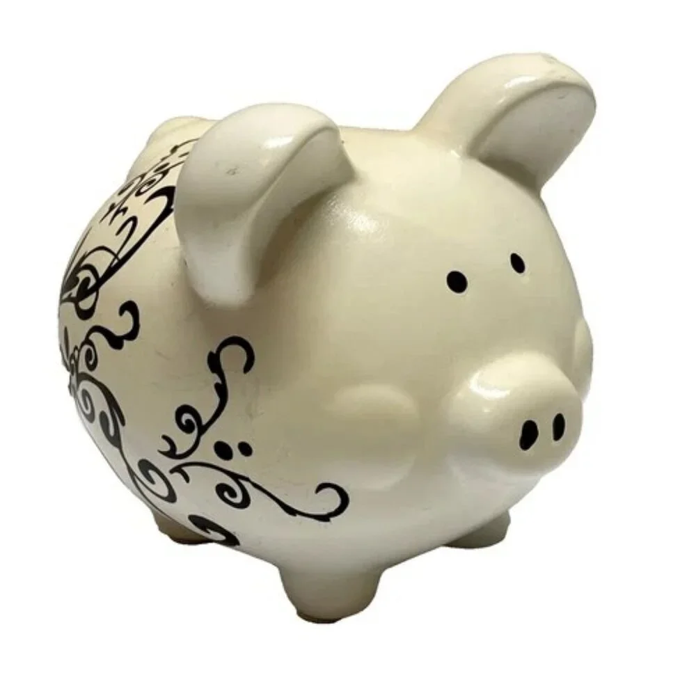 Target Piggy Coin Money Bank White Pig Black Scroll Qixing Ceramics 2011/12 READ